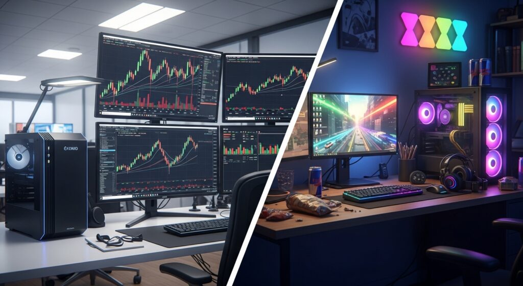 トレーディングPC ゲーミングPC の違いを比較したチャートとPC