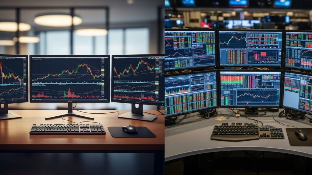 トレード PC 画面数 4画面と6画面の比較イメージ